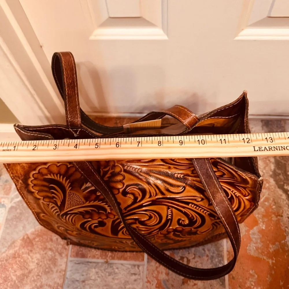 LIKE NEW! PATRICIA NASH TOSCANO BROWN TOOLED TUSCAN TOTE SHOULDER BAG!